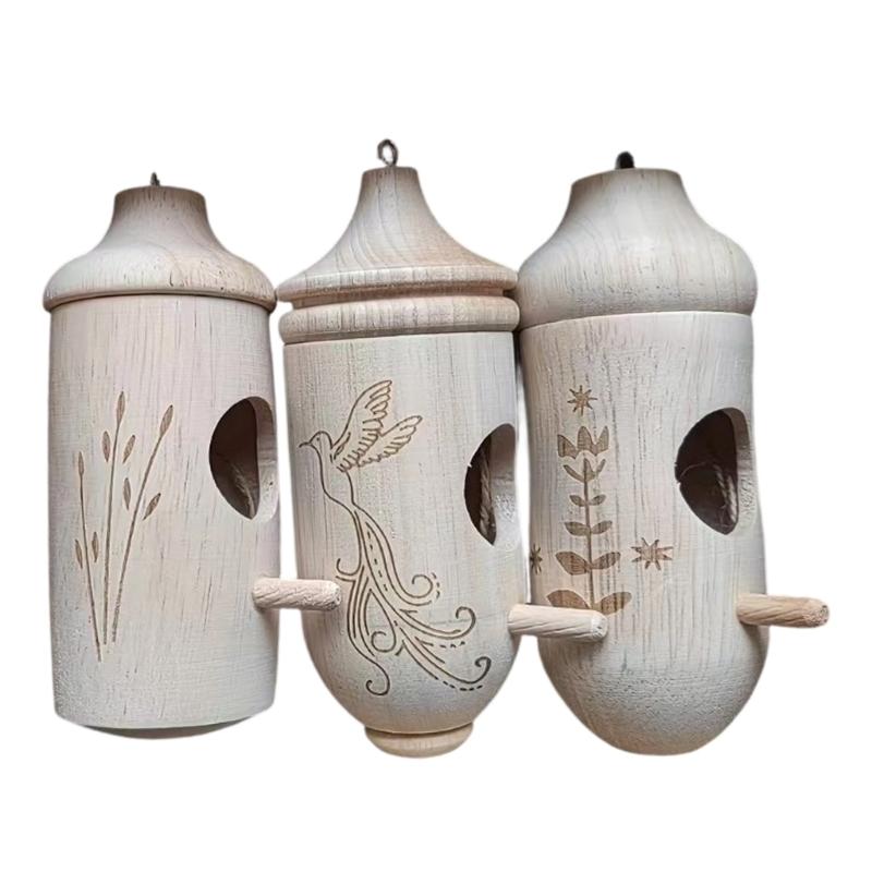 

3 Count Wooden Bird Resting specks With Cord For Outside Placement In Lawns And Backyards 1