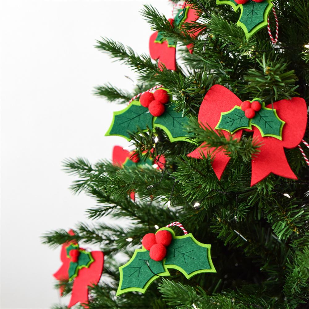 Christmas Bow Decoration Red Fruit Berries Green Leaves Hanging Ornaments DIY Xmas Trees Pendant for Holiday Home Party Decor