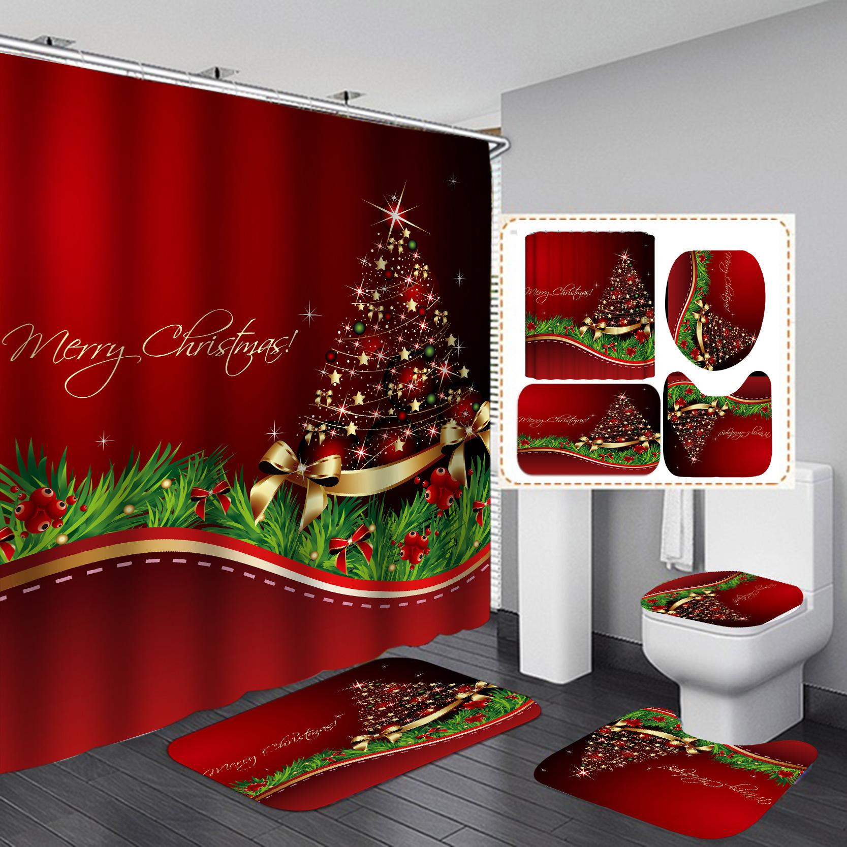 

Marry Christmas Shower Curtain Red Santa Claus Printed Waterproof Polyester Bath Curtain For New Year Christmas Bathroom Decor W60H190(CM)-1 Pcs