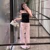 Damen Straight Leg Jeans Casual Einfarbige Baumwollmischung Hohe Taille Tägliche Streetwear Lange Hosen
