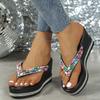 Luxus Leichte Strass Damen Flip-Flops Dicke Sohle Höhenverstellend Sommerlich Lässig Außen-Slipper, Damenschuhe