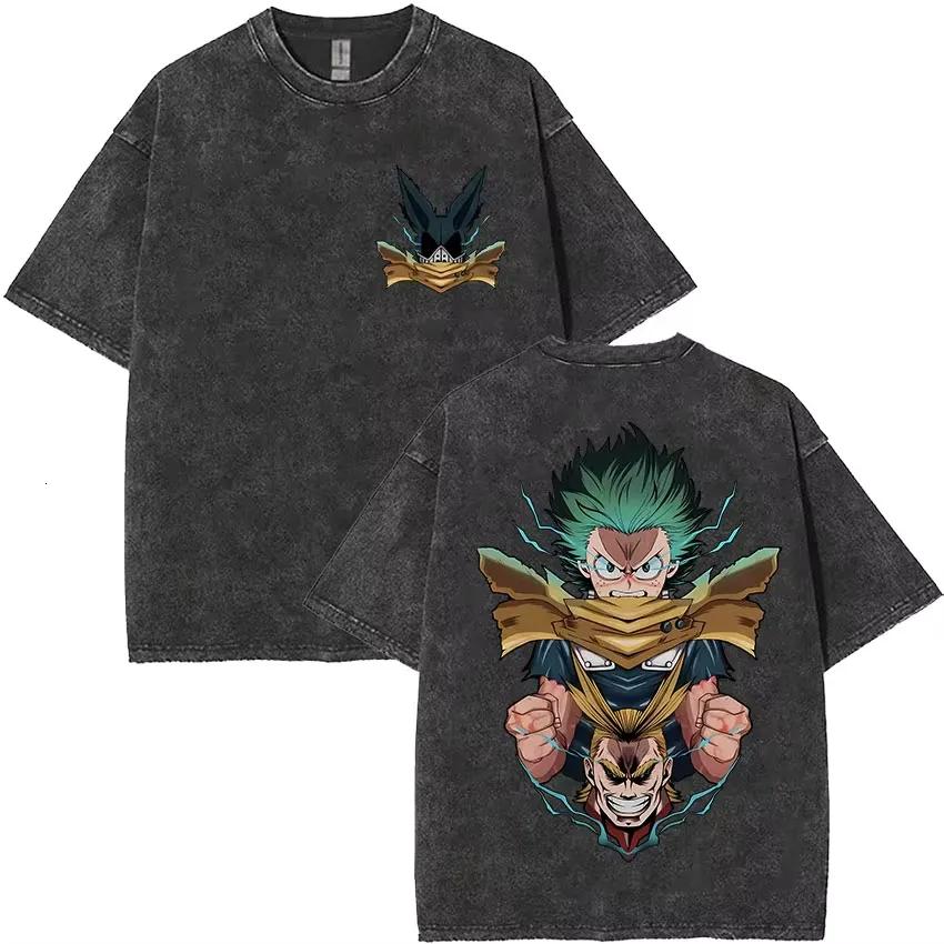 Washed Tee Japan Anime My Hero Academia Bakugou Katsuki Casual T Shirt Men's Women Harajuku summer Fashion T-shirt19