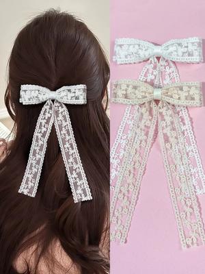 Elegante molletta per capelli con fiocco in pizzo, molletta per capelli da donna per la parte posteriore della testa, accessorio per capelli di temperamento