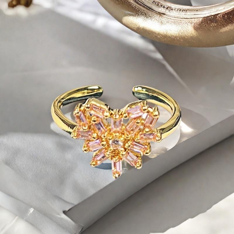 Sweet Girl Heart Pink Love Zircon Crown Open Ring Niche Design Light Luxury High Sense Fashion Ring