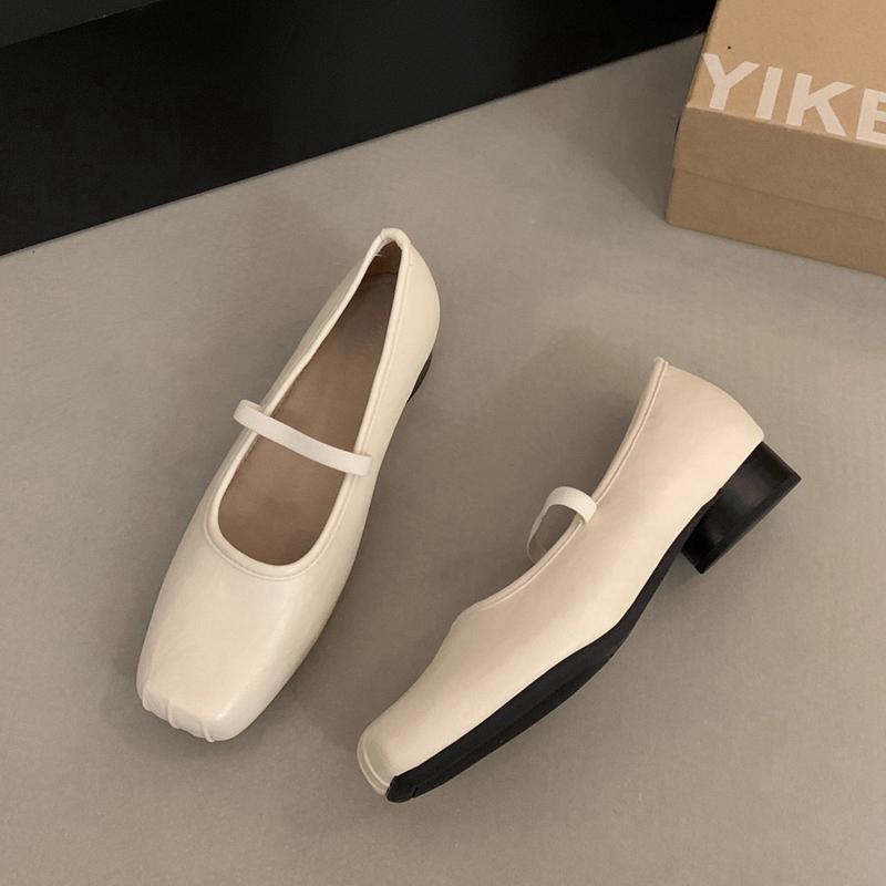 

Fashion SUOJIALUN Autumn New Brand Women Flat Shoes Fashion Round Toe Shallow Slip On Mary Jane Shoes Low Heel Dress Single Shoes 40 бежевый
