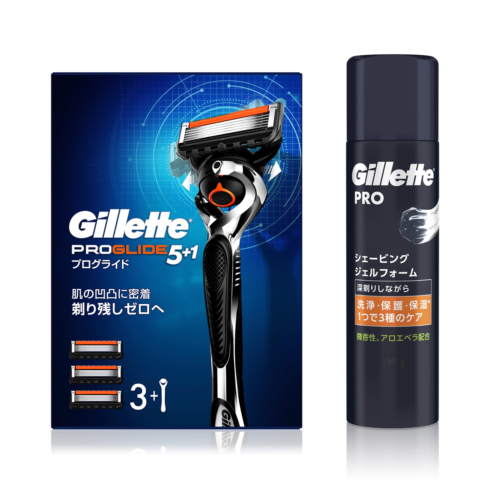 

Gillette ProGlide Manual Shaving Razor 3 Replacement Shaving Gel Foam 195g Sensitive Skin Razor for Men (with Blades) + [Set Purchase]