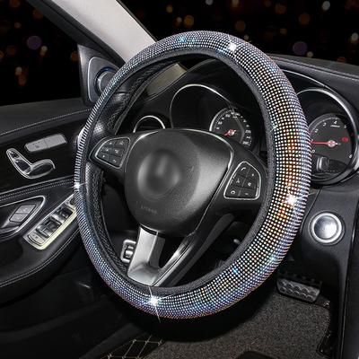 Funda de Volante de Coche de Cristal de Moda 38cm Transpirable Antideslizante PU Diamantes de Imitación Decoración de Coche Diamante Coche