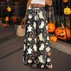 Women's Casual Wide Leg Pants Stretch Belt Pocket  Print Adjustable Tie Pants