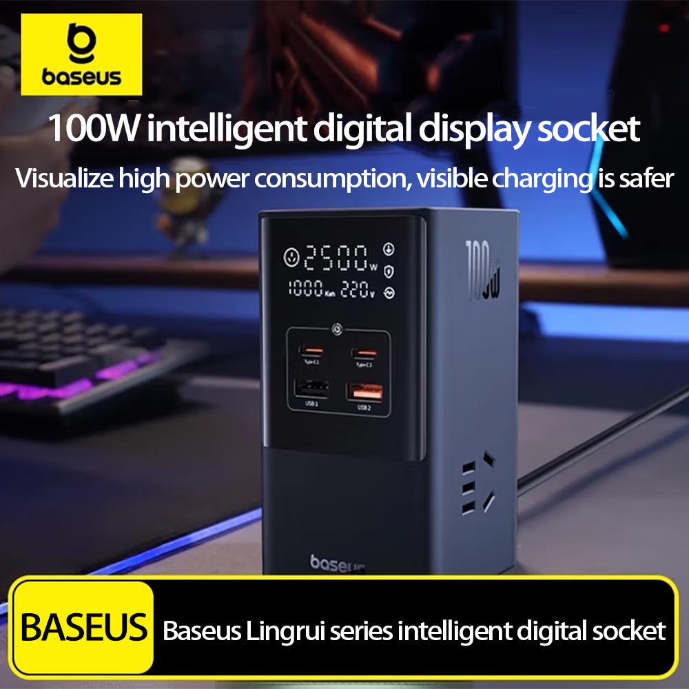 Baseus Vertical Digital Socket 100W Fast Charging Station/intelligent Charging/multifunctional Charger/power Strip/desktop Socket