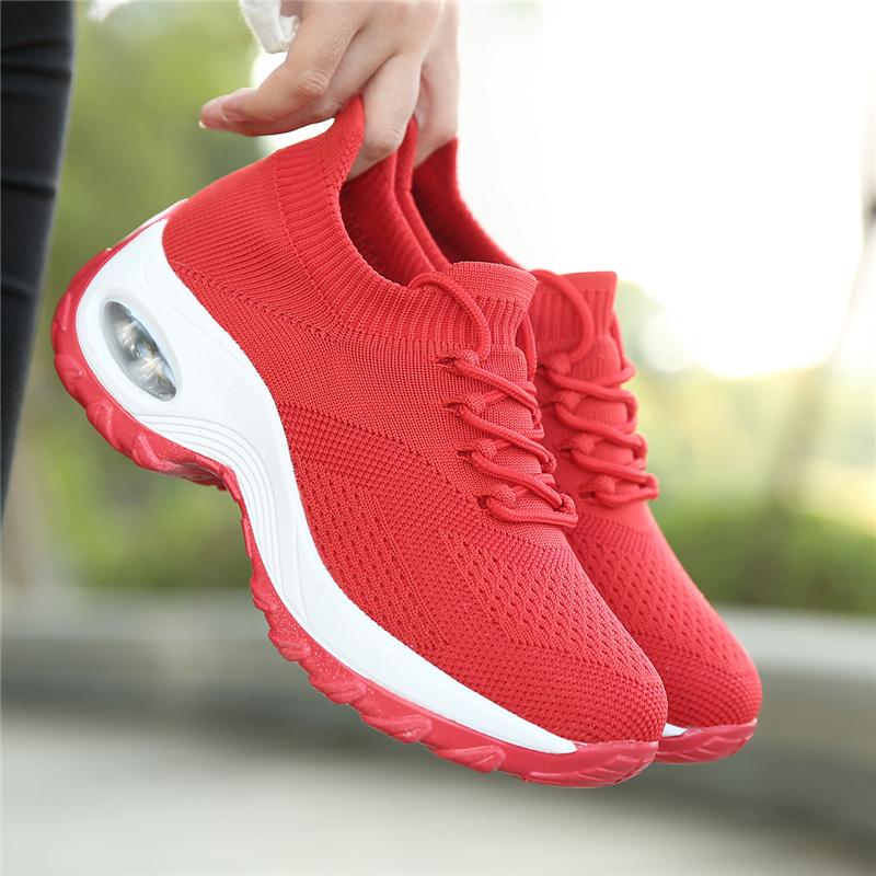 Fashion Women Platform Shoes Knitted Mesh Casual Sneakers Lace-up Outdoor Shoes for Walking Traveling Shoes
