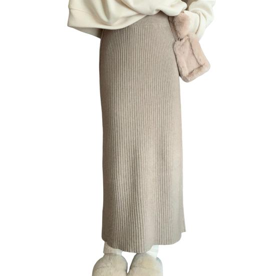 Dámská midi sukně s vysokým pasem, volného střihu, žebrovaná pletená sukně, jednobarevná, podzimní zimní, rovná sukně, všestranné denní nošení