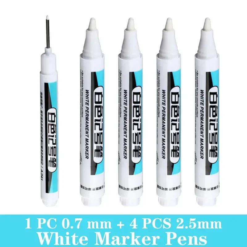 1/3/5 PCS White Paint Markers Pens Oily Waterproof Plastic Large Capacity White Marker School Supplies Stationery 0.7/1.0/2.5mm