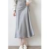 Qooth Women Solid Color Acetate Satin Bodycon Skirt Calf Length Elegant High Waist Shiny Skirt For Spring Summer QT2062