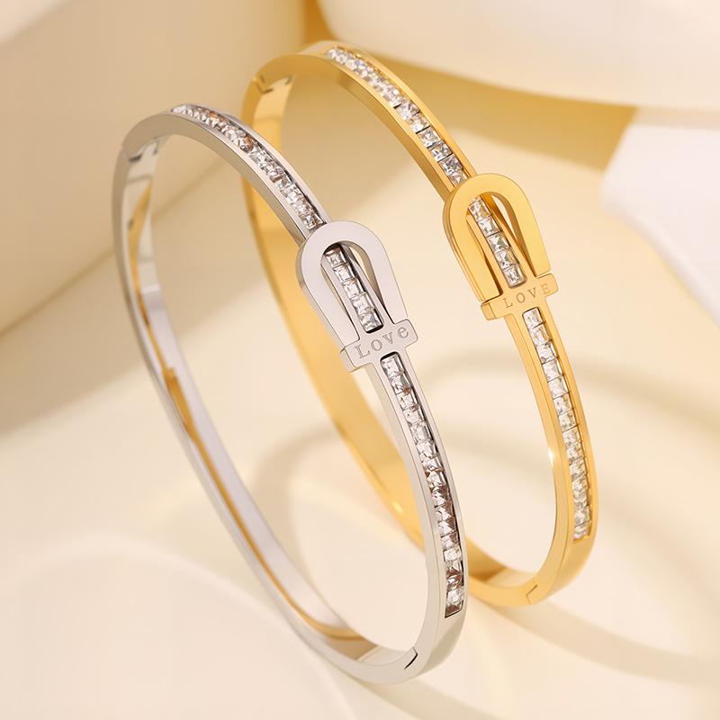 Titanium Steel Bracelet - Stylish and Fashionable Luxury Style Couple Bracelet with Stainless Steel Single Row of Diamonds