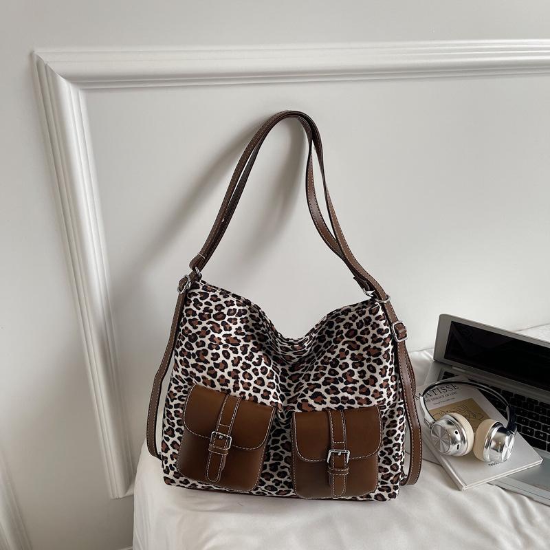 Leopard Print Tote Bag Women's Large-capacity New Autumn and Winter Retro Shoulder Messenger Bag Multi-functional Backpack