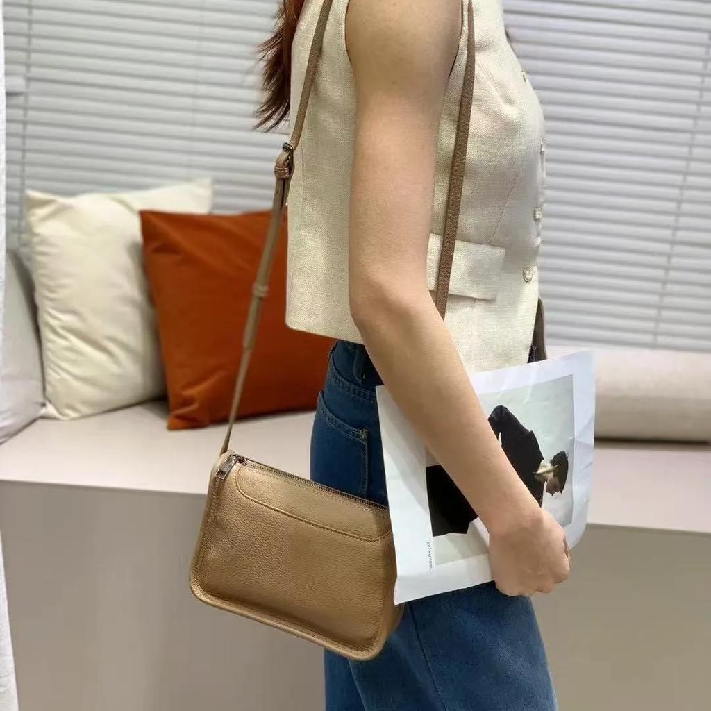 Women's Full-Grain Leather Crossbody Handbag - Lightweight Small Square Phe Bag City Strolling Stylish Everyday Purse