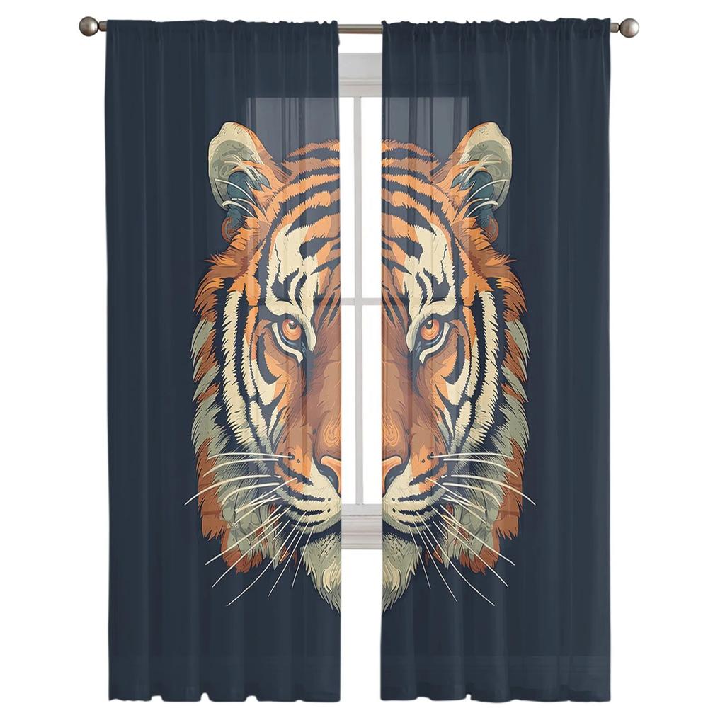 Tiger Headed Animal Sheer Curtains For Living Room Bedroom Tulle Curtain For Kitchen Voile Curtain Blind Panels