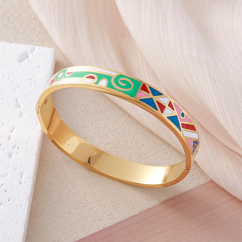 European and American Bestseller: 18K Gold Plated Titanium Steel Enamel Bracelet - Women’s Colorful Drip Oil Light Luxury Jewelry.