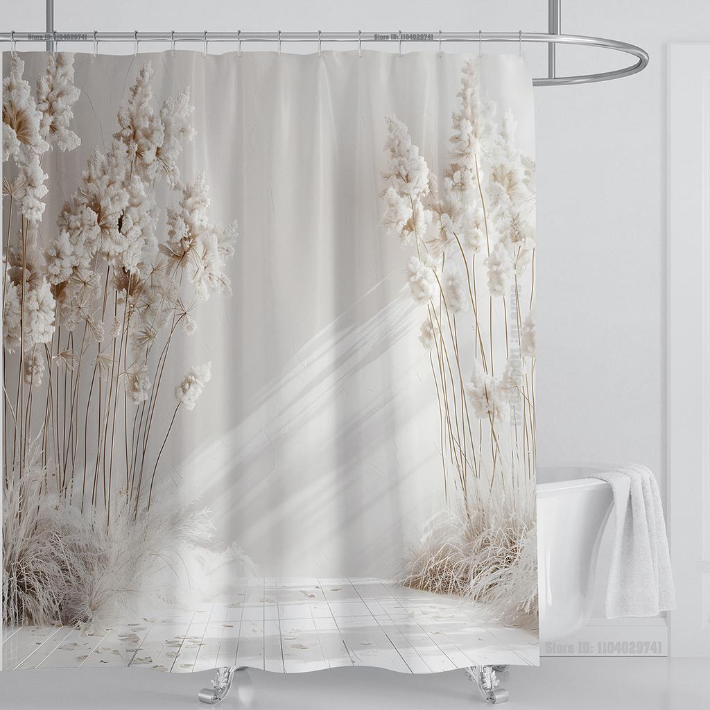 Plant Wheat Straw Shower Curtain Waterproof Shower Curtain Polyester Fabric 3D Printed Curtain Bathroom Decoration with Hooks