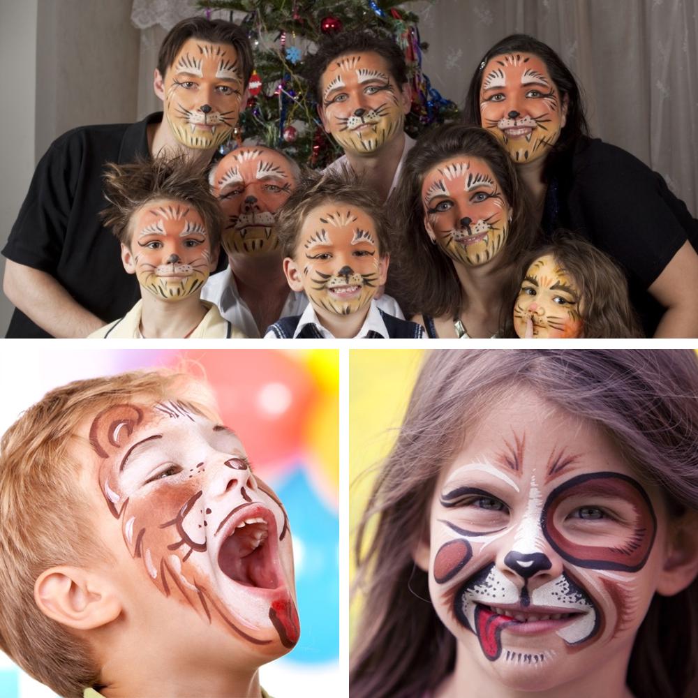 15 Farben Gesichtsfarbe Set mit 2 Pinseln Waschbare Gesichts- und Körperbemalungspalette Sicher Ungiftig