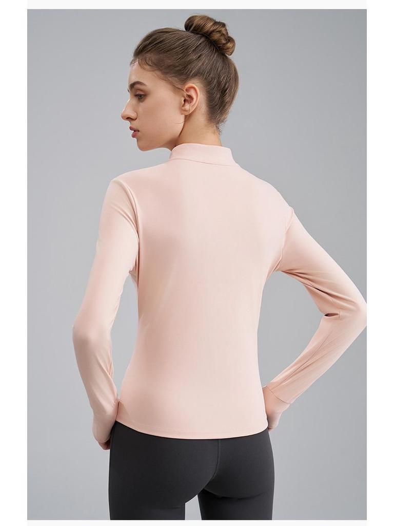 Women's Nude Feeling Slimming Zip-Up Yoga Suit - Long Sleeve Fitness Top for Running & Aerobics