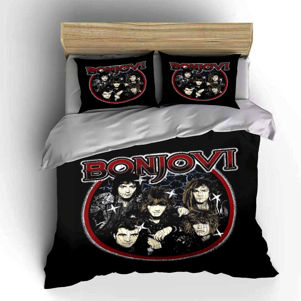 Bon Jovi Band Stampa Grafica Biancheria da Letto Copripiumino Set Copripiumino Federe (1*Copripiumino 2*Federe, senza piumino)