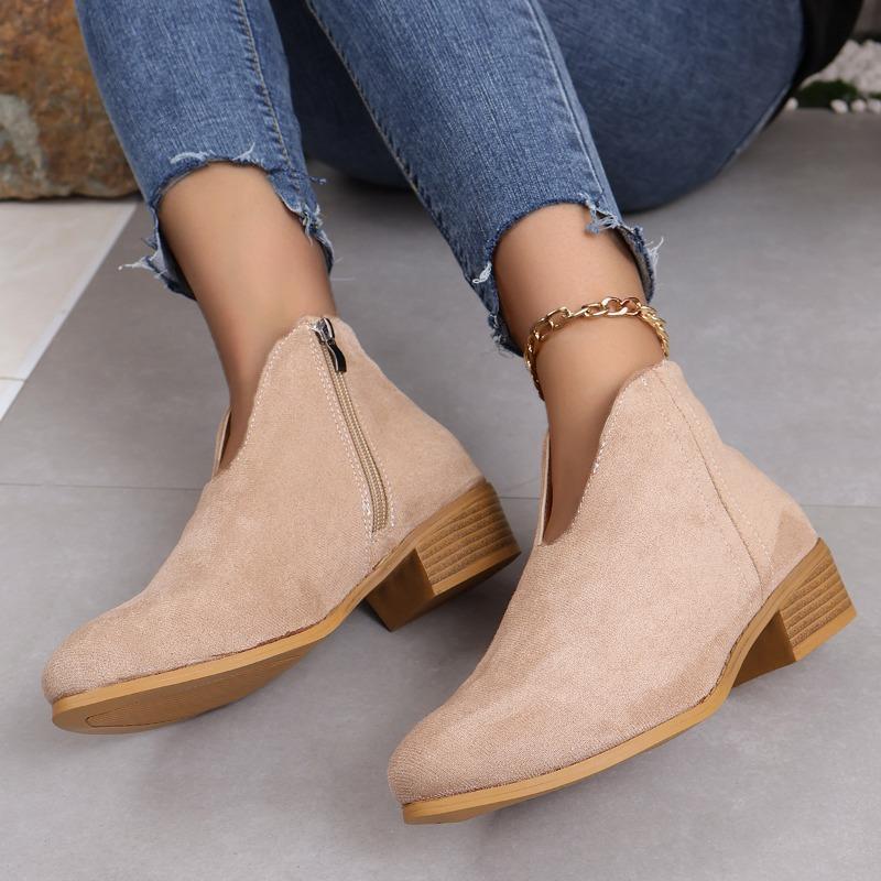 Evropské a americké Velké velikosti Silný podpatek Kulatá špička Leopardí potisk Krátké boty Dámské Tenké V-výstřih Plochá podrážka Jednobarevné Semišové Holé boty