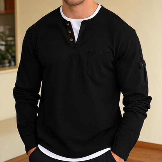 Herr Fusk Lager på Lager Skjorta Långärmad Falsk Tvådelad Våffelstickad Skjorta med Fickor Casual Lös Passform Texturerad Pullover för Sport Resor Kontor Gata