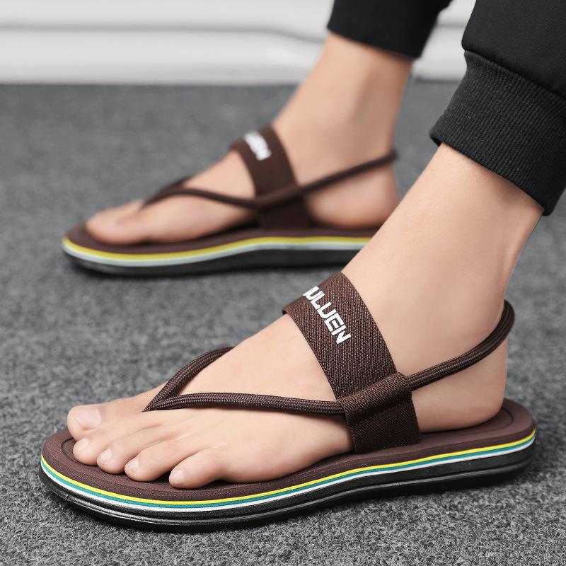 

Sandals men s summer Korean version personalized fashion outer wear beach shoes casual dual-purpose men s cool slippers pinch flip-flops 44 коричневый