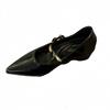 Korean Version of Thick Heel Mary Jane Retro Small Leather Shoes Women's 2025 New Autumn Pointed Head Shallow Mouth Retro Word with Single Shoes