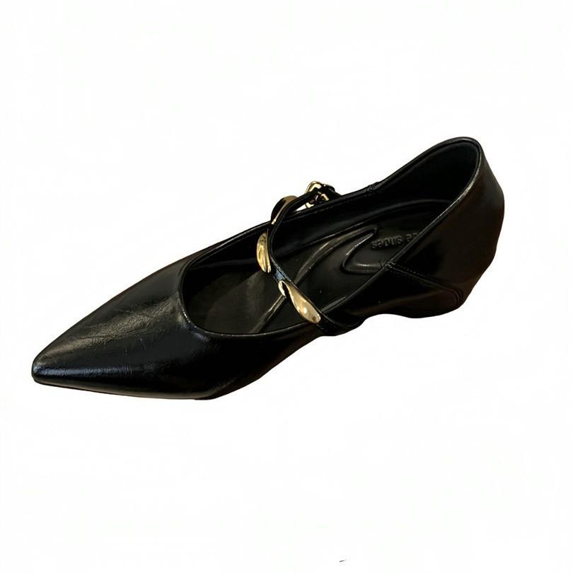 Korean version of thick heel Mary Jane retro small leather shoes women's 2025 new autumn pointed head shallow mouth retro word with single shoes