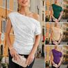 Women Tops Off-Shoulder Skew Collar Shiny Sequins Pullover Tops Soft Elastic Regular Fit Gown Tops Party Wear