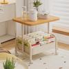 Movable Double Layer Coffee & Tea Table with Wheels and Storage Shelves for Living Room or Bedroom