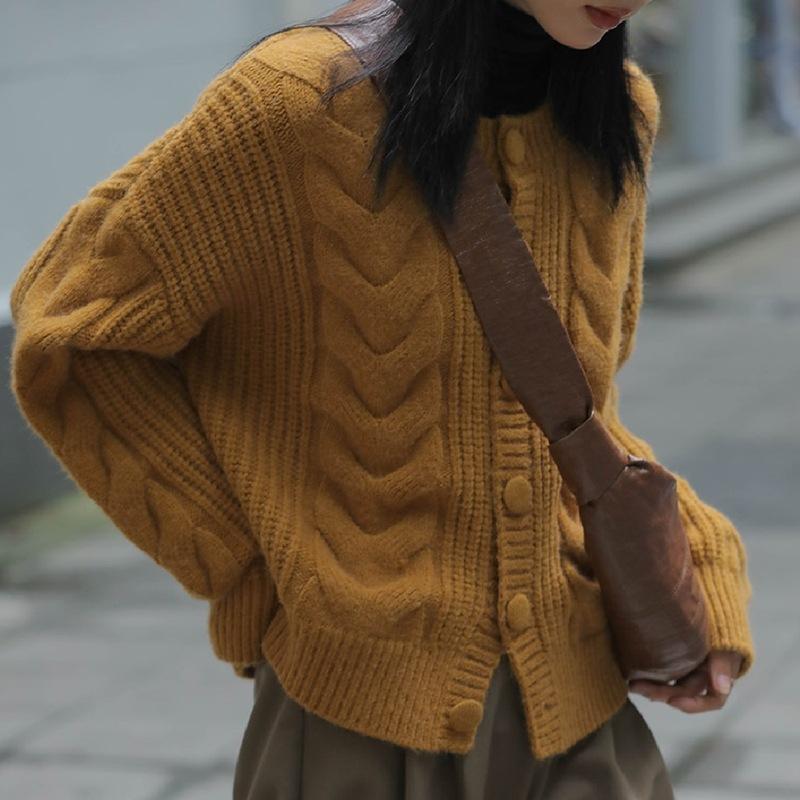 Sweet Twist Soft Sweater Coat for Women Winter Autumn Loose OuterWear Long Sleeve O-Neck Knitted Cardigan Sweater