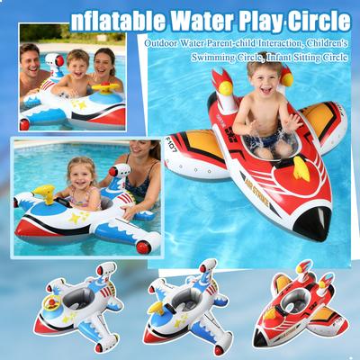 Inflatable Airplane Shaped Water Float Seat for Children Thickened Outdoor Pool Swim Ring with Steering Wheel Design for Interactive Water Activities
