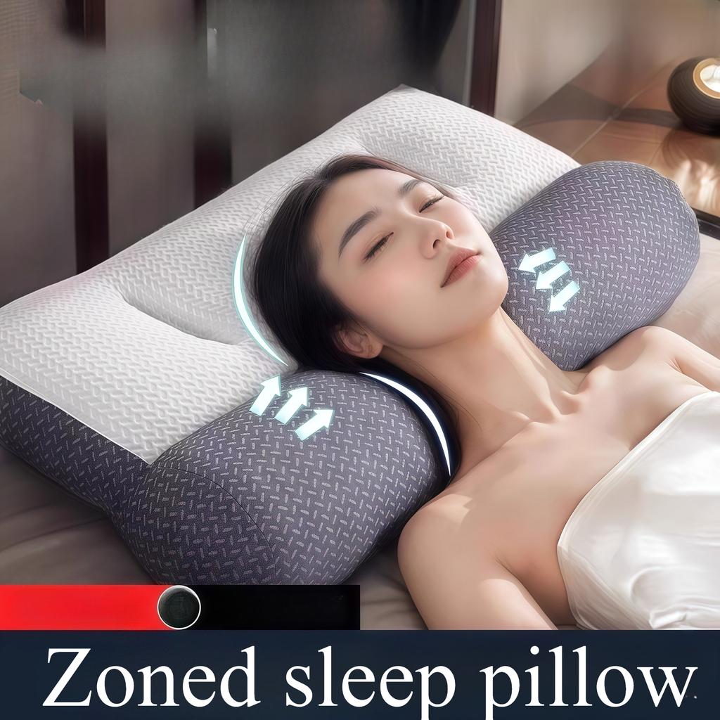 Zoned Sleep-Assisting Pillow, Cervical Reverse Traction Pillow, Soy Fiber Neck Support Pillow Core, Knitted Household Pillow for Student Dormitory