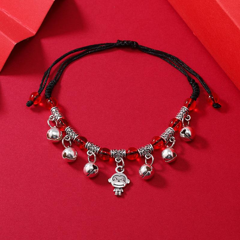 Zodiac red rope woven bell bracelet natal life men's and women's versatile hand rope anklet accessories
