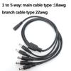 DC 1 Female To 2 3 4 5 Way 22awg 18awg Male Connector Power Supply Splitter Plug Adapter Cable Cord 5.5mmx2.1mm for Strip Light
