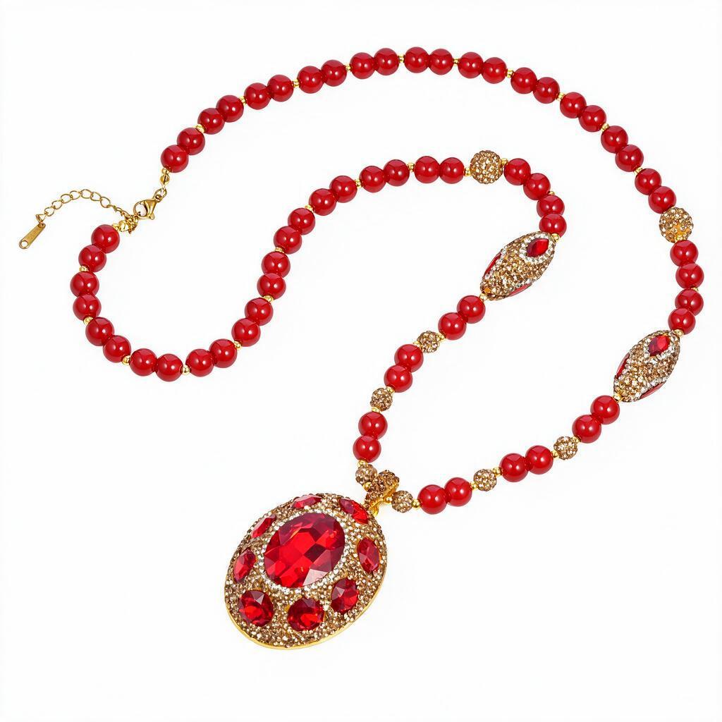 Vintage Red Crystal Sweater Necklace - Elegant and Versatile Pendant for Autumn/Winter Women