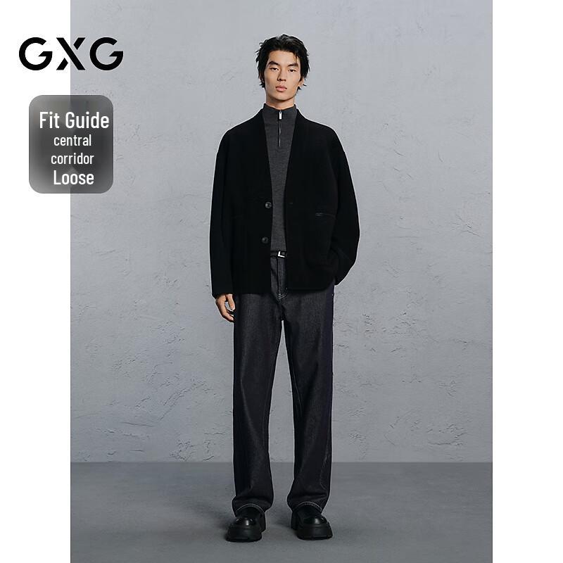 GXG Men's Black Collarless Short Wool Coat
