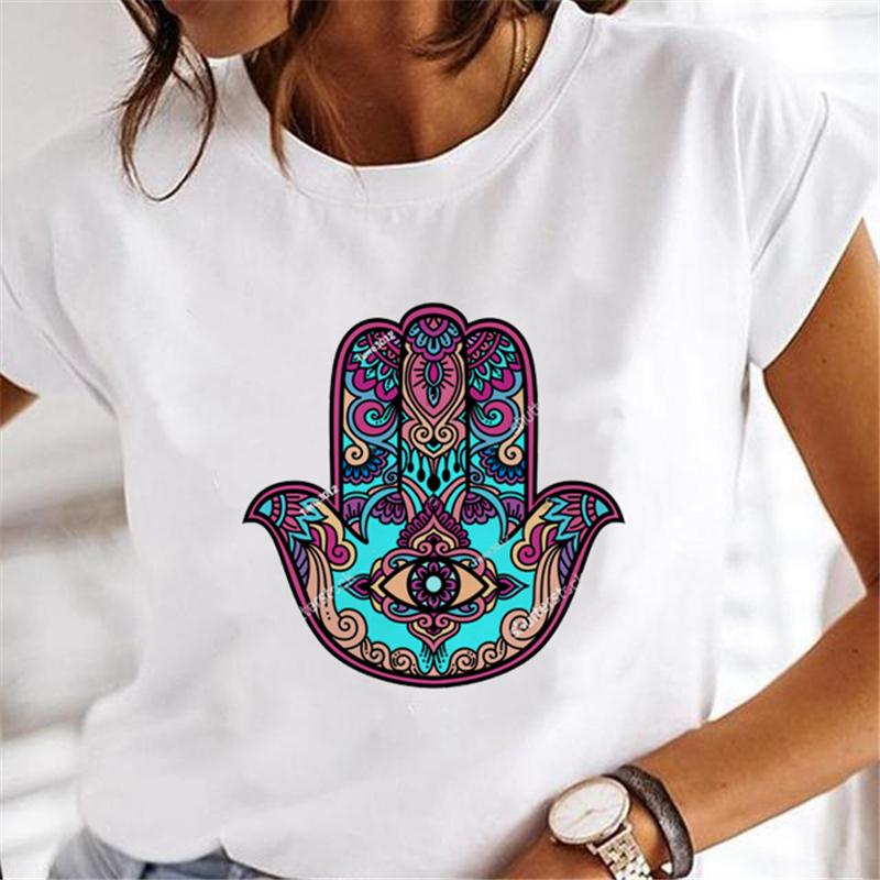 Hand Of Hamsa Fatima Print Fashion T-shirt Top Women's Summer Casual Harajuku Pattern Print Short Sleeve Shirt Y2K top