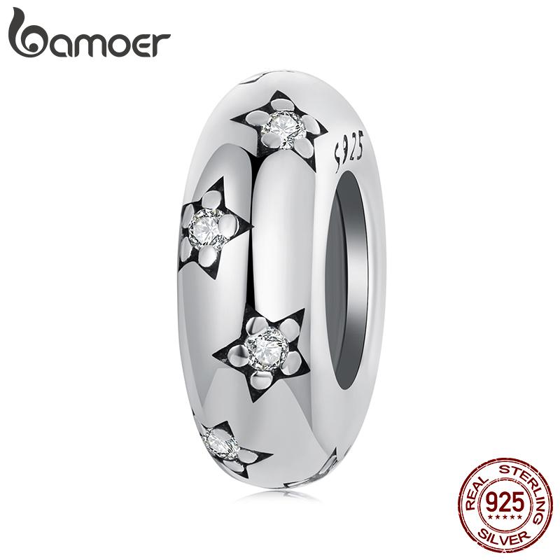 

BAMOER Solid 925 стерлингового серебра Панда/кошка/звезда силиконовые бусины-стопоры подходят для оригинального браслета ювелирные изделия своими руками bamoer классический шарм 0.9*0.4cm серебряный
