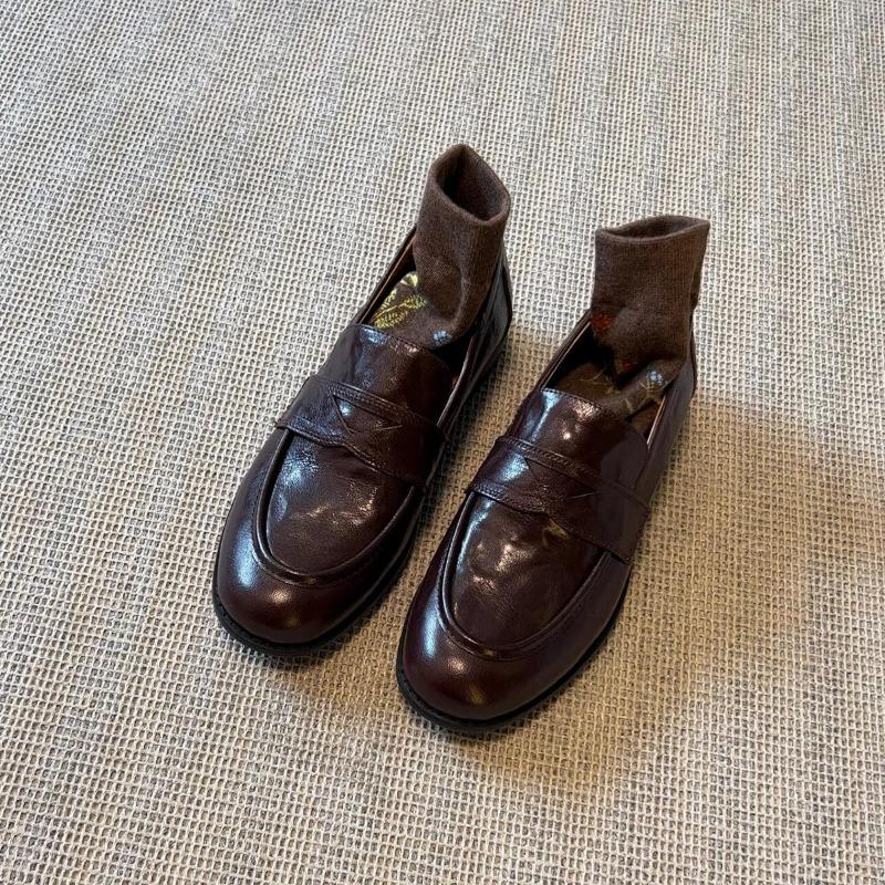 Sheepskin version~ retro leather one-pedal lazy shoes women's thick heel flat sole shoes small leather shoes