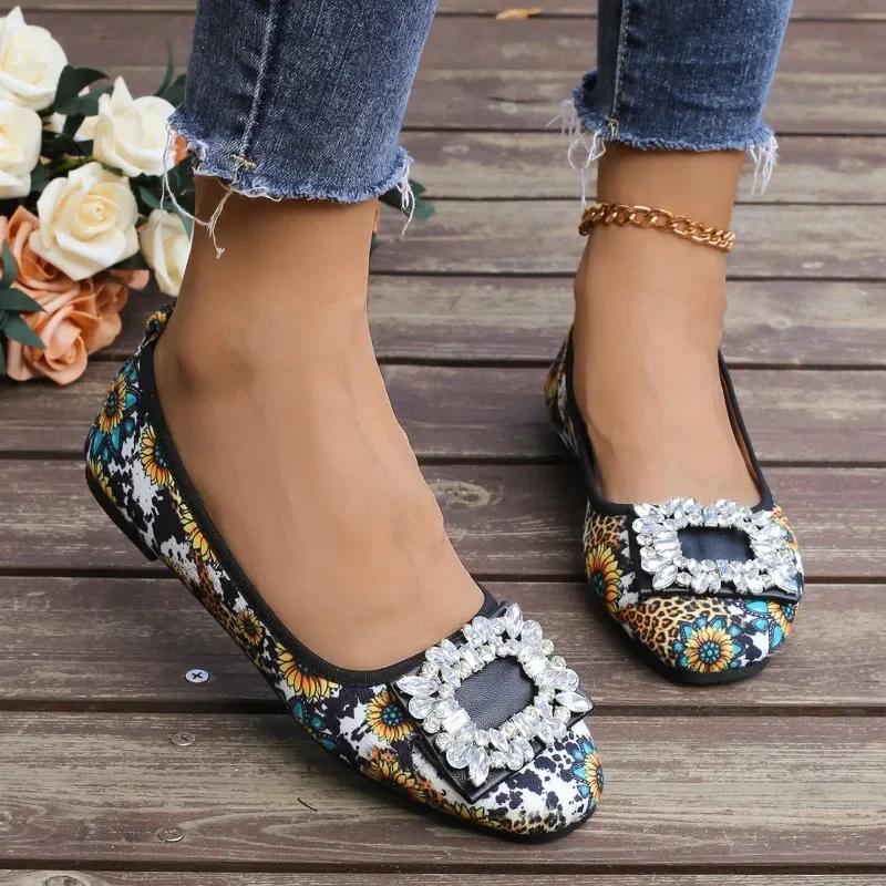 Fashion Shoes for Women 2024 Hot Sale One Kick Women's Flats Autumn Round Toe Rhinestones Mixed Colors Flat Casual Comfortable Shoes