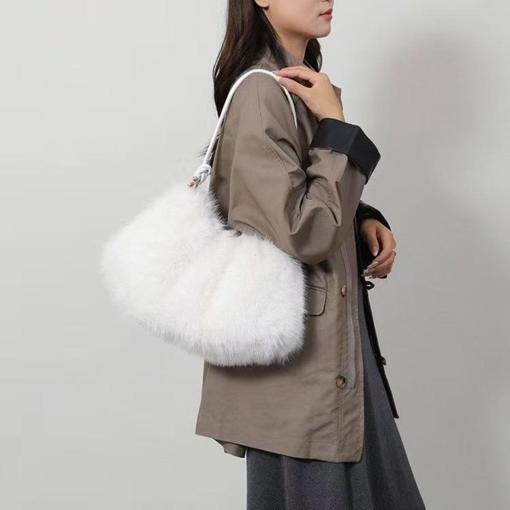 Women Faux Rabbit Fur Plush Shoulder Bag Elegant Soft Crossbody Handbag Fashionable Fluffy Purse Gift For Friends
