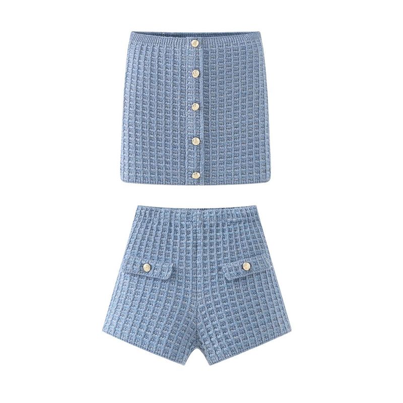 Kaslead New Arrival Women's Clothing Fashion Style Fashion Silm Stretch Knitting Tube Top Shorts Suit