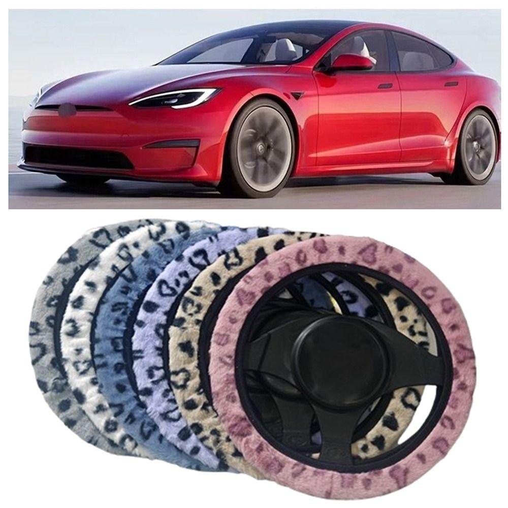 Warm&Cozy Steering Wheel Cover Leopard Heart Print Winter Teering Wheel Cover  Truck