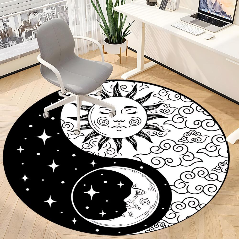 1pc Sun Moon Yin Yang Chair Carpet for Office Non-Slip, Machine Washable Rug for Office - Holiday DecorMachine Made yy251029011