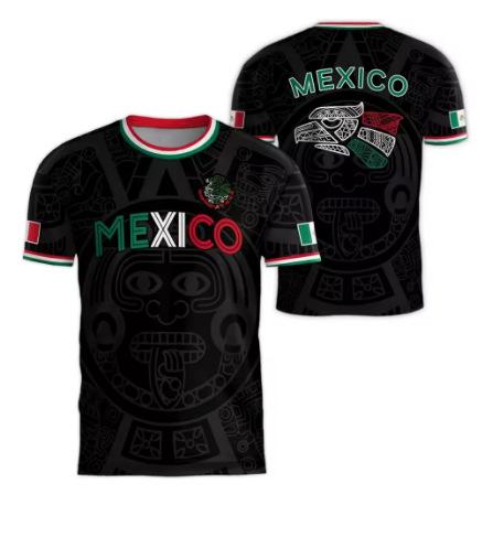 Mexican Flag Print T-shirt Men's Fun 3D Eagle Pattern Short Sleeve T-shirt Outdoor