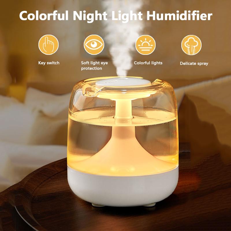 650ML Tragbarer Luftbefeuchter Luftbefeuchter Ätherisches Öl Haus Schlafzimmer Aroma Diffusor Mit bunten Nachtlichtern USB Luftbefeuchter